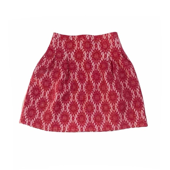 MAJE JIRONDA RED ROUGE LACE PRINT PLEATED HIGH WAIST MINI SKIRT - Picture 2 of 10